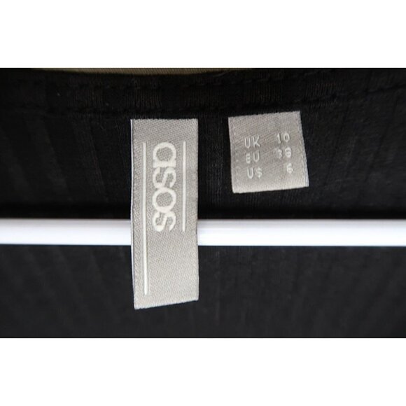 ASOS Black Maxi Dress Women's Size 6 Asymmetrical Tiered Long Sleeve Scoop Neck - Picture 8 of 9